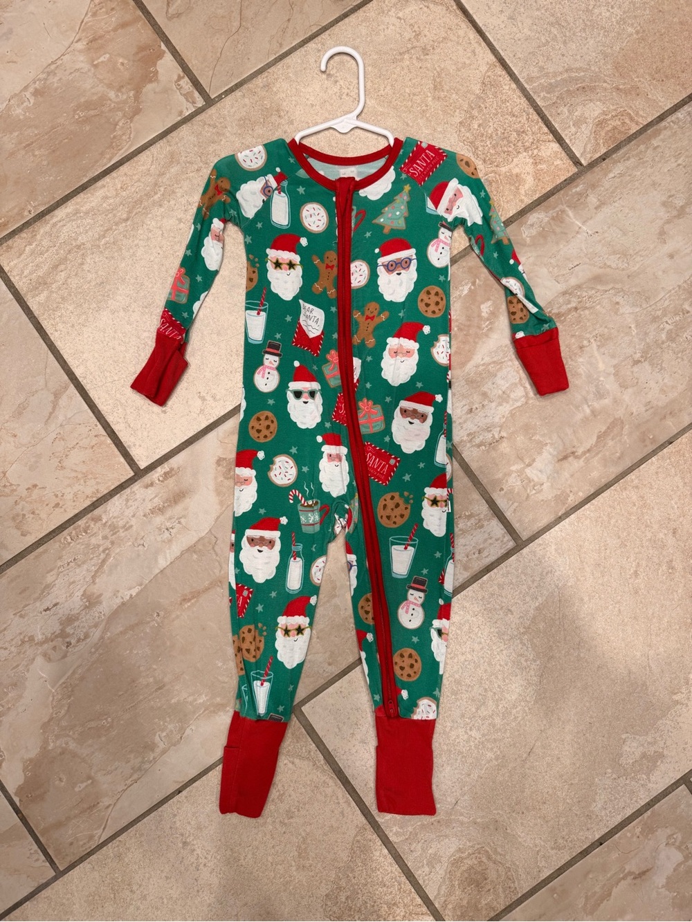 Little Sleepies Green & Red Santa Milk and Cookies Footie Pajamas
